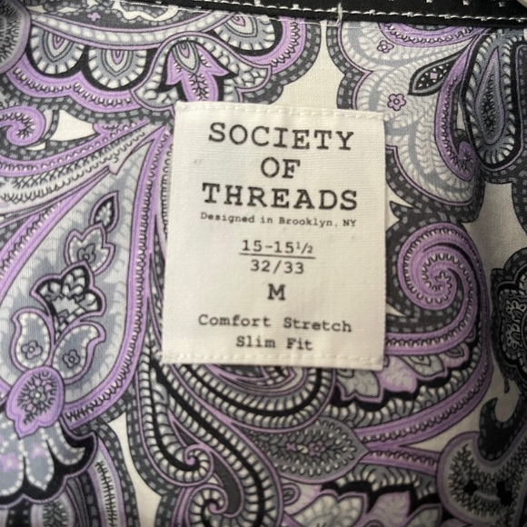Society Of Threads Mens Button Down Shirt Black White Size Medium - Picture 5 of 10